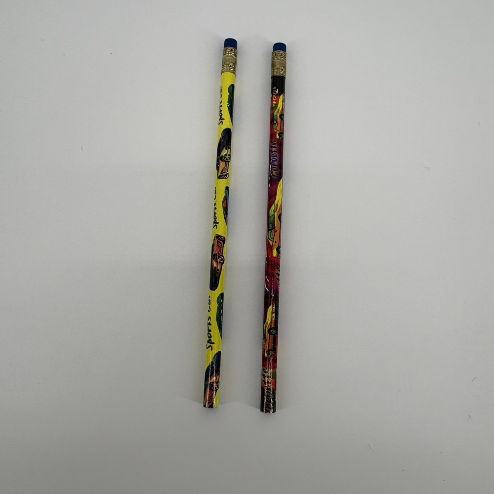 Lot Of 2 Vintage Made In USA Car Pencils Unsharpened Corvette And Sports‎ Car